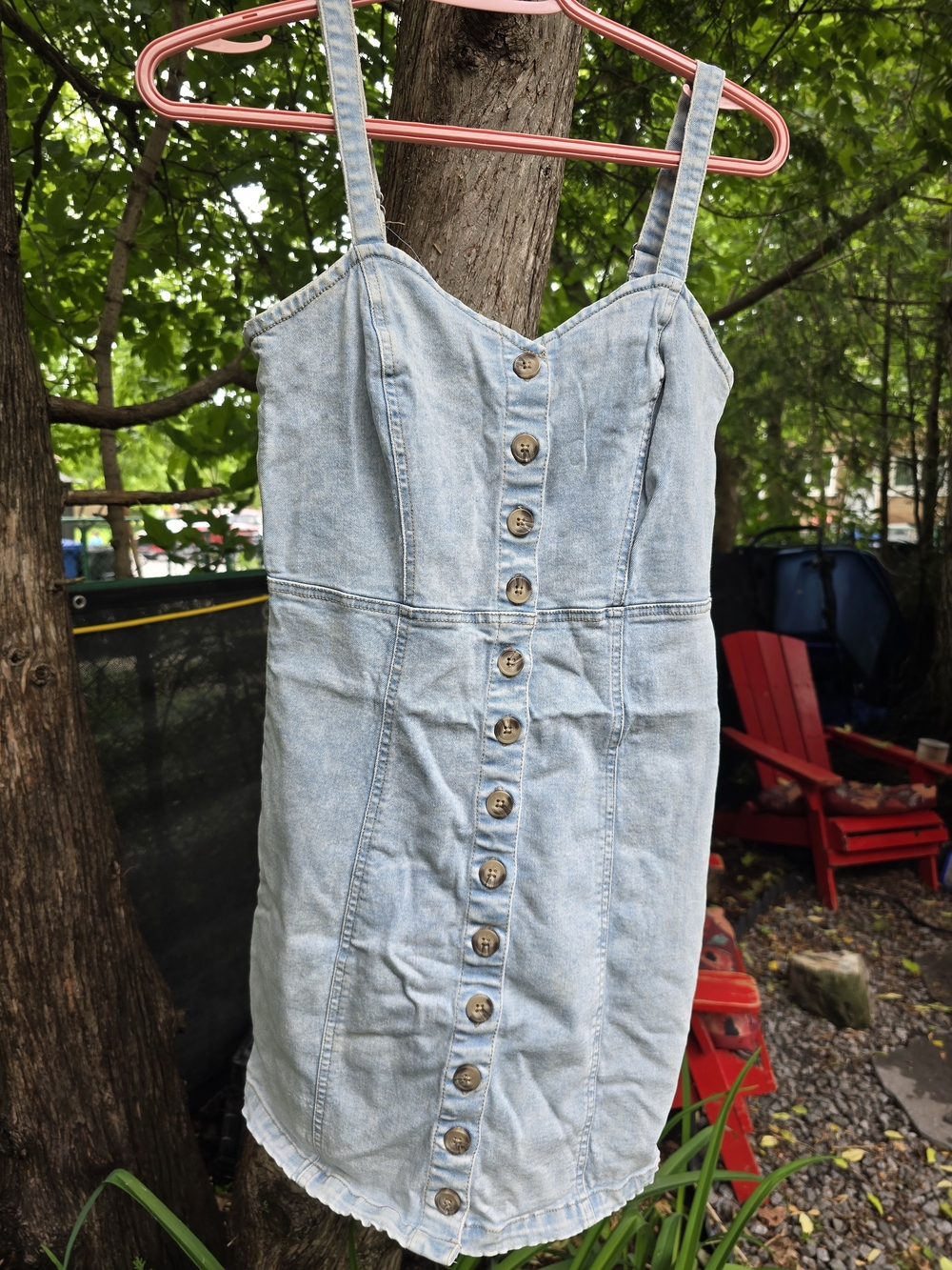 Light Blue Denim Button-Front Mini Dress